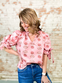 Erika Floral Bow Cuff Top