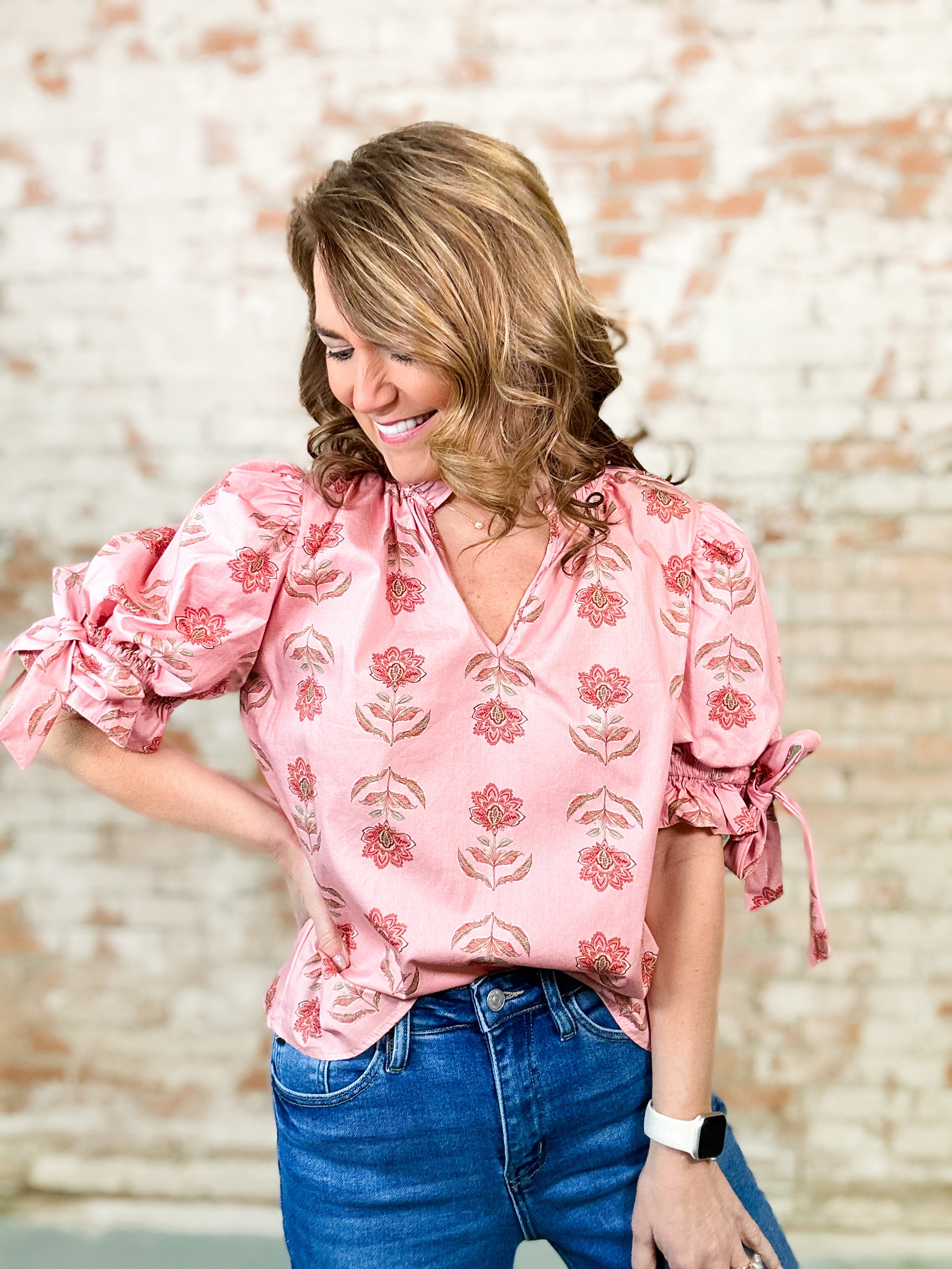 Erika Floral Bow Cuff Top