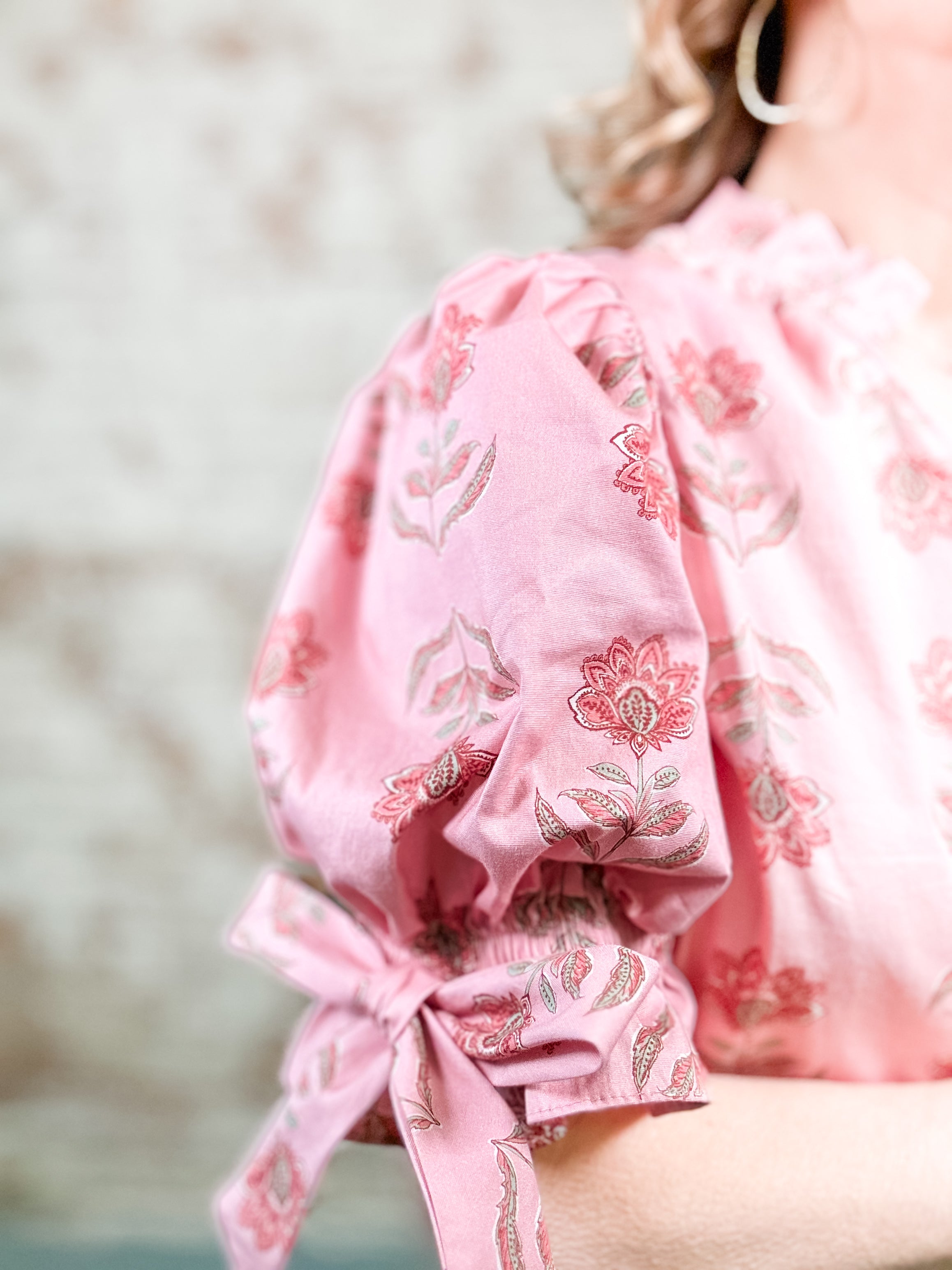 Erika Floral Bow Cuff Top