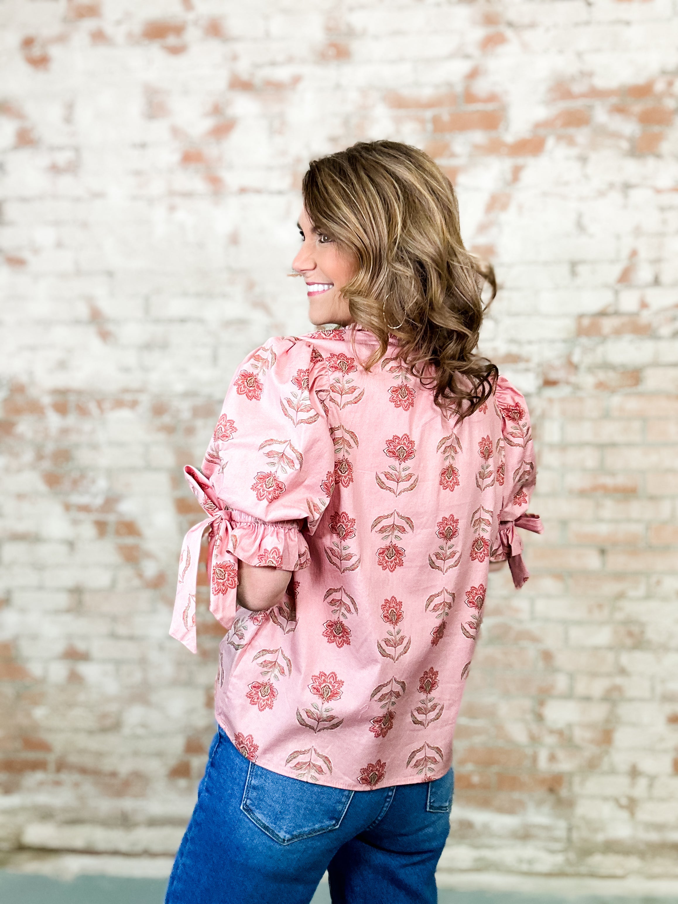 Erika Floral Bow Cuff Top