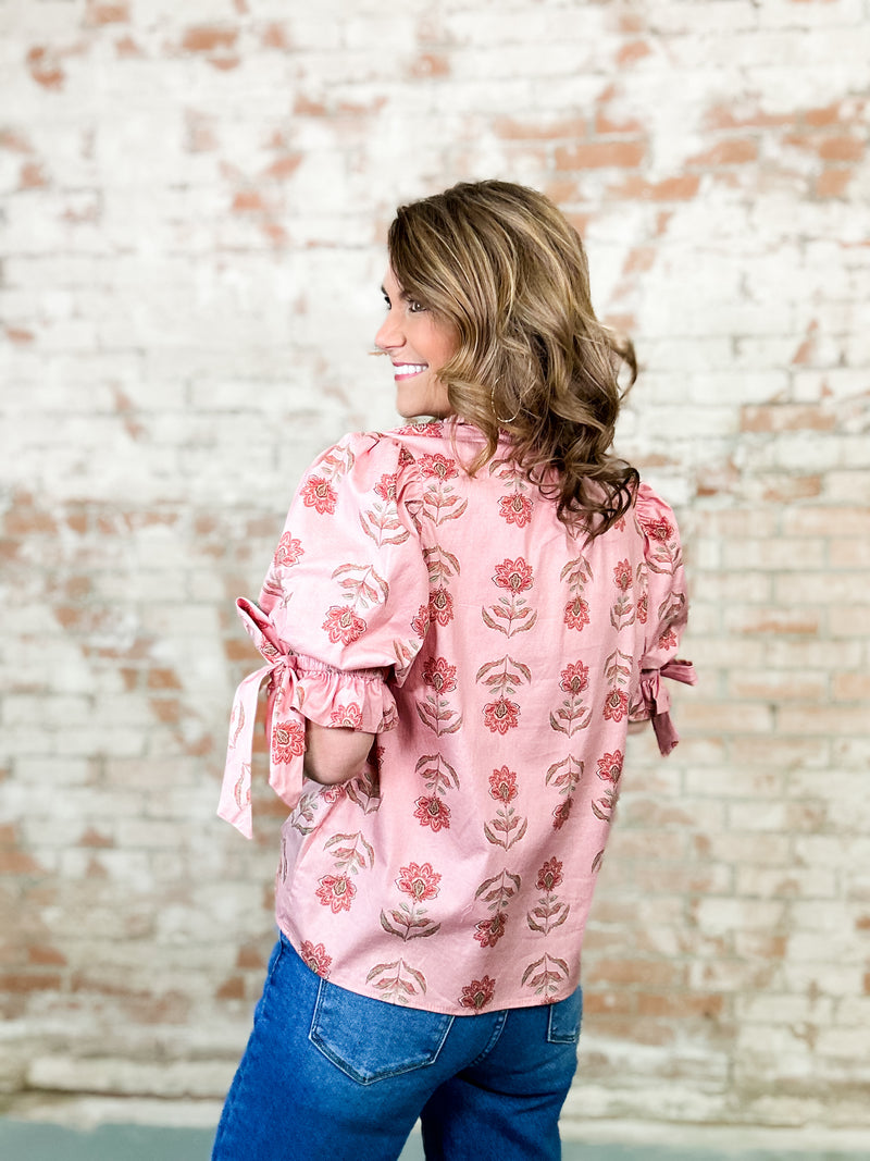 Erika Floral Bow Cuff Top