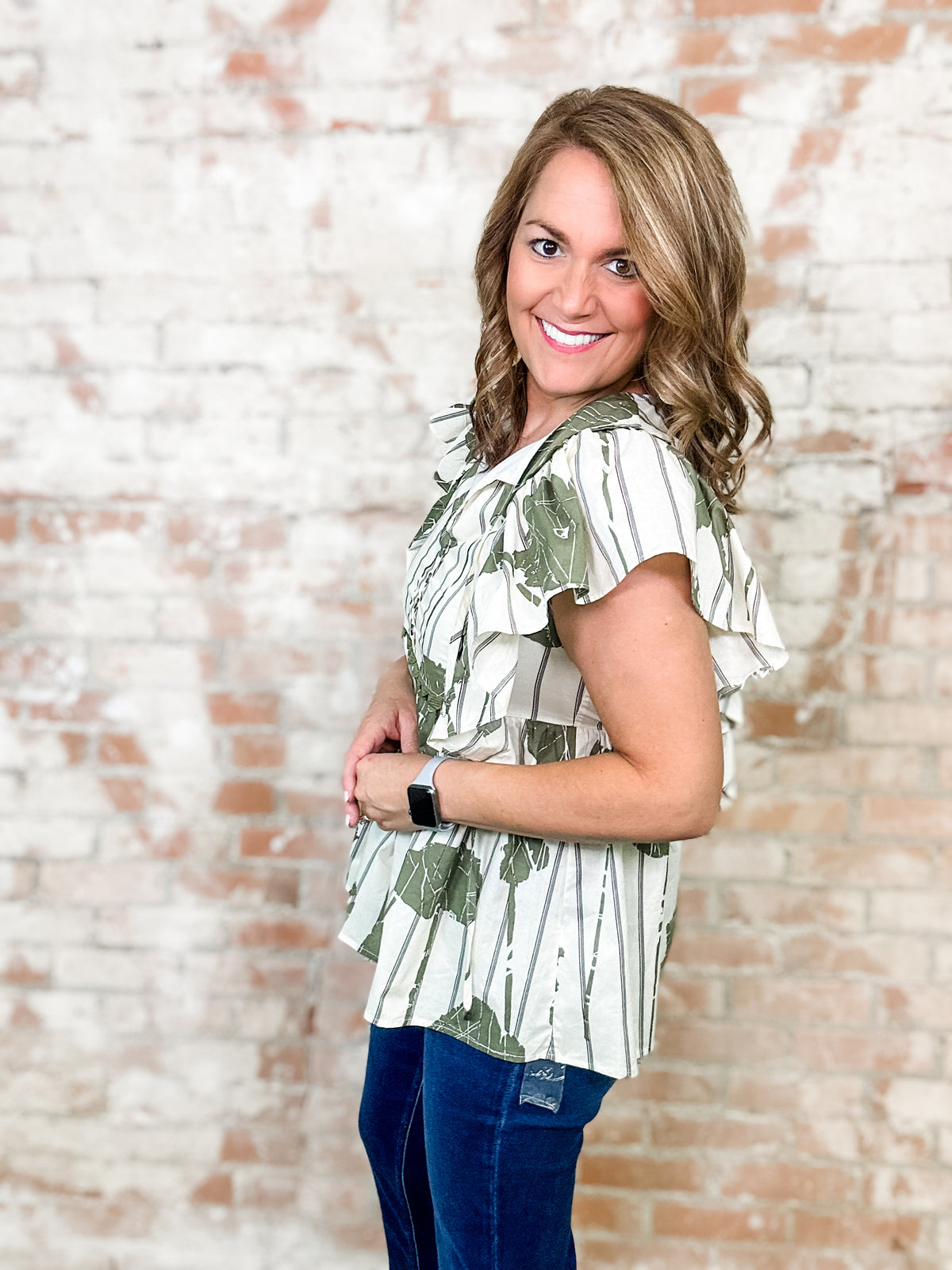 Winona Floral Print Scallop Trim Top