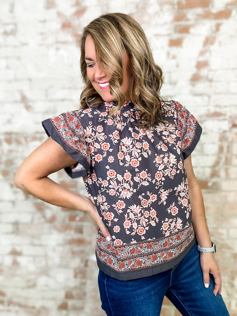 Trae Border Print Top