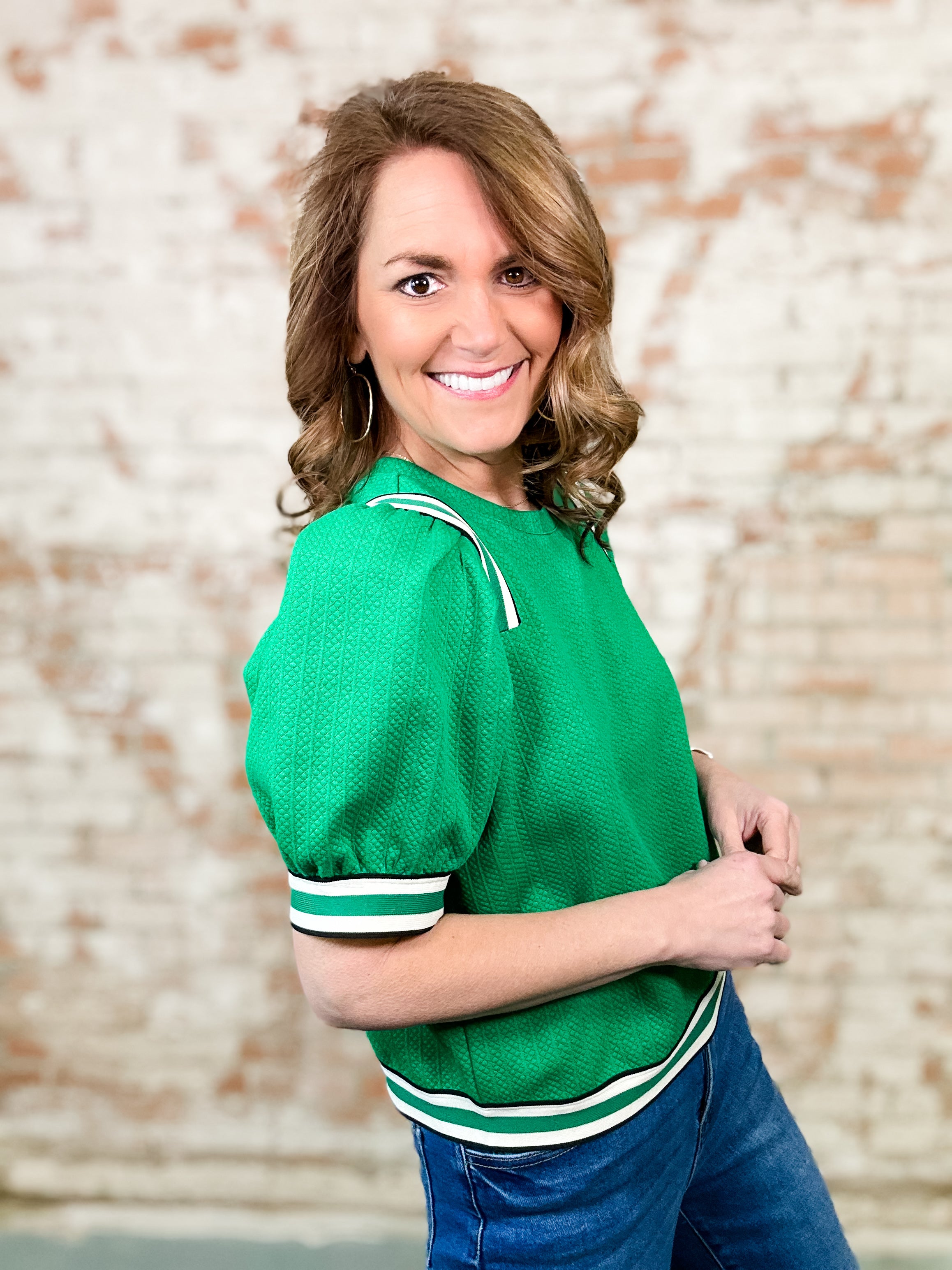 Emerald Banded Textured Top
