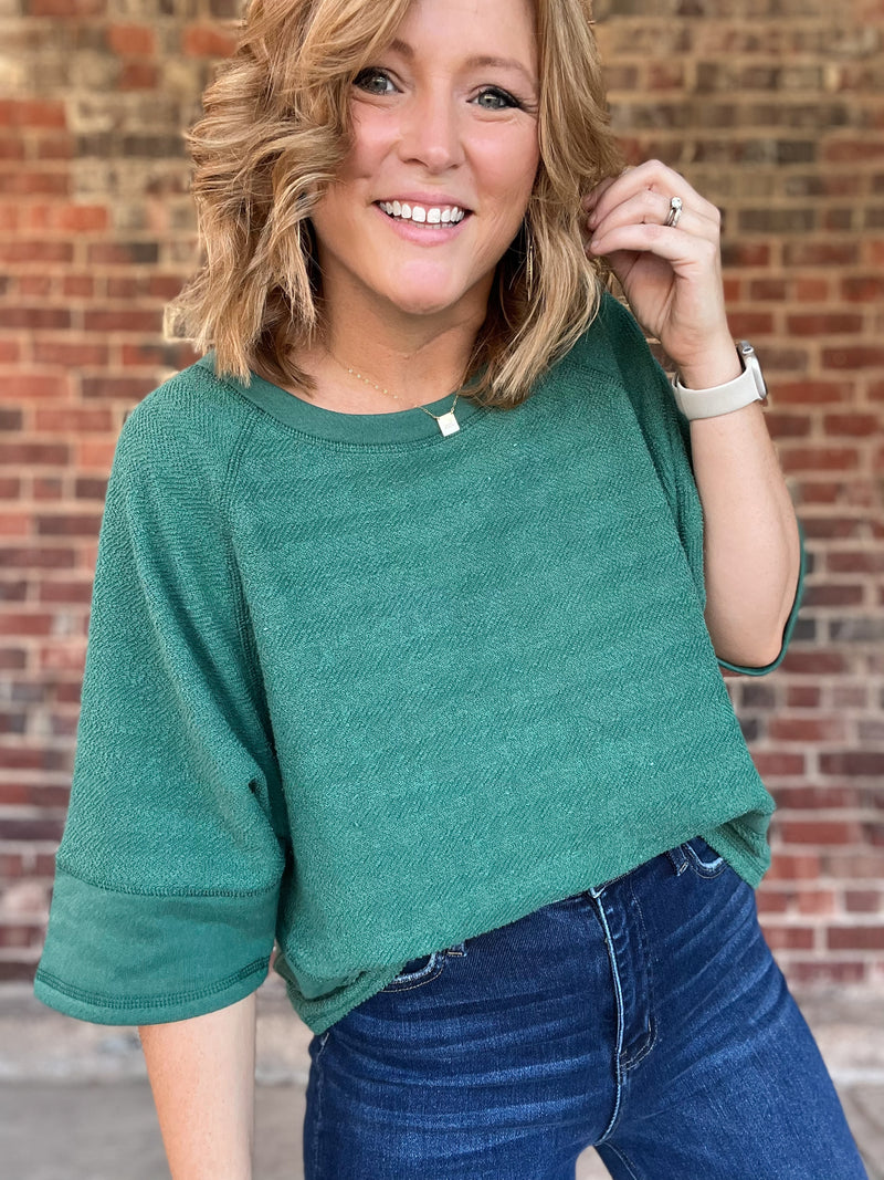 Green Stitch Detail Boxy Top