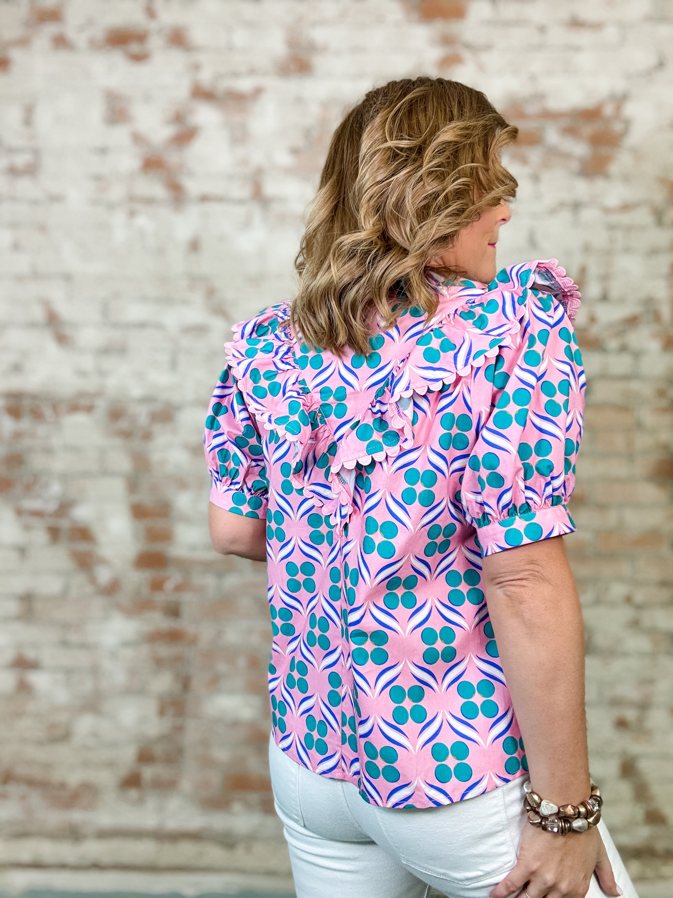Ellen Circle Print Ruffle Top