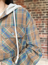 Brown Plaid Hooded Button Up