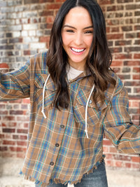 Brown Plaid Hooded Button Up