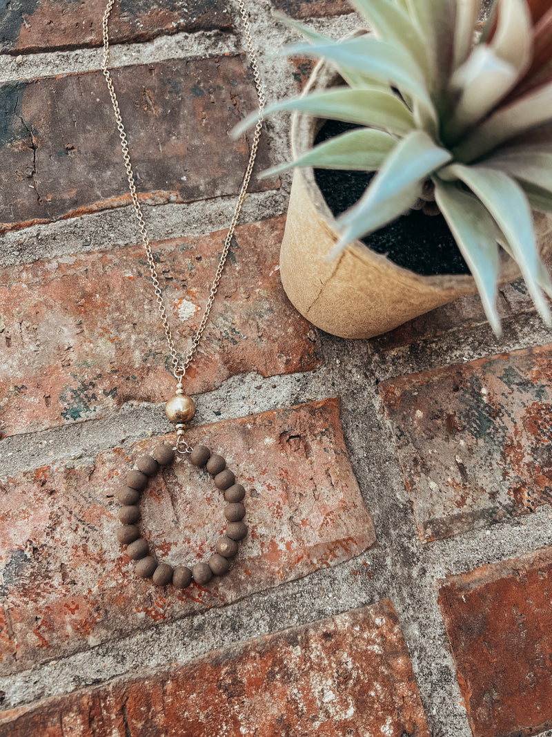 Wooden Bead Circle Long Necklace