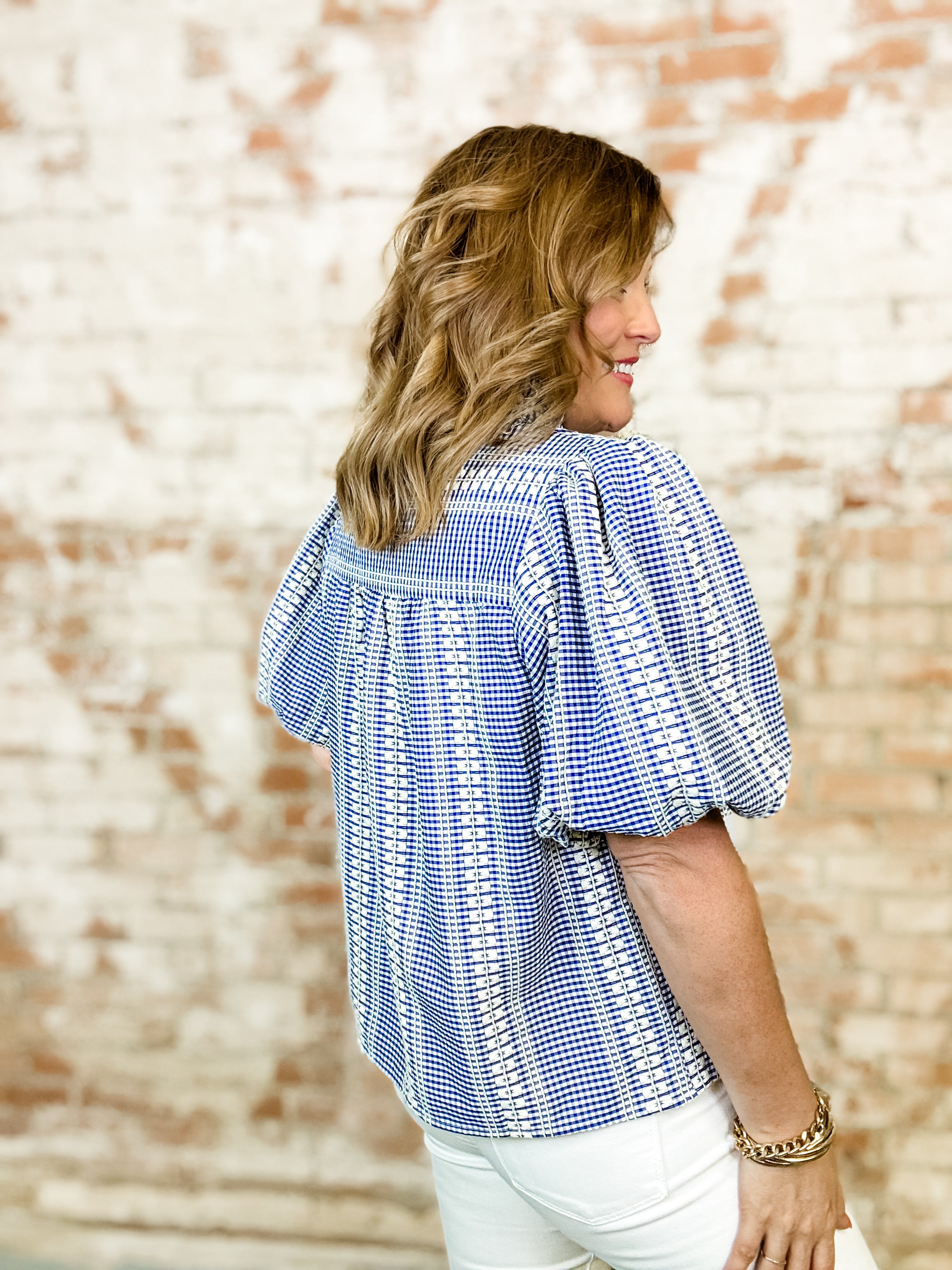 THML Francesca Embroidered Gingham Top