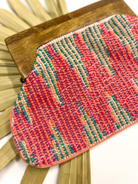 Pink Zig Stitched Beaded Clutch