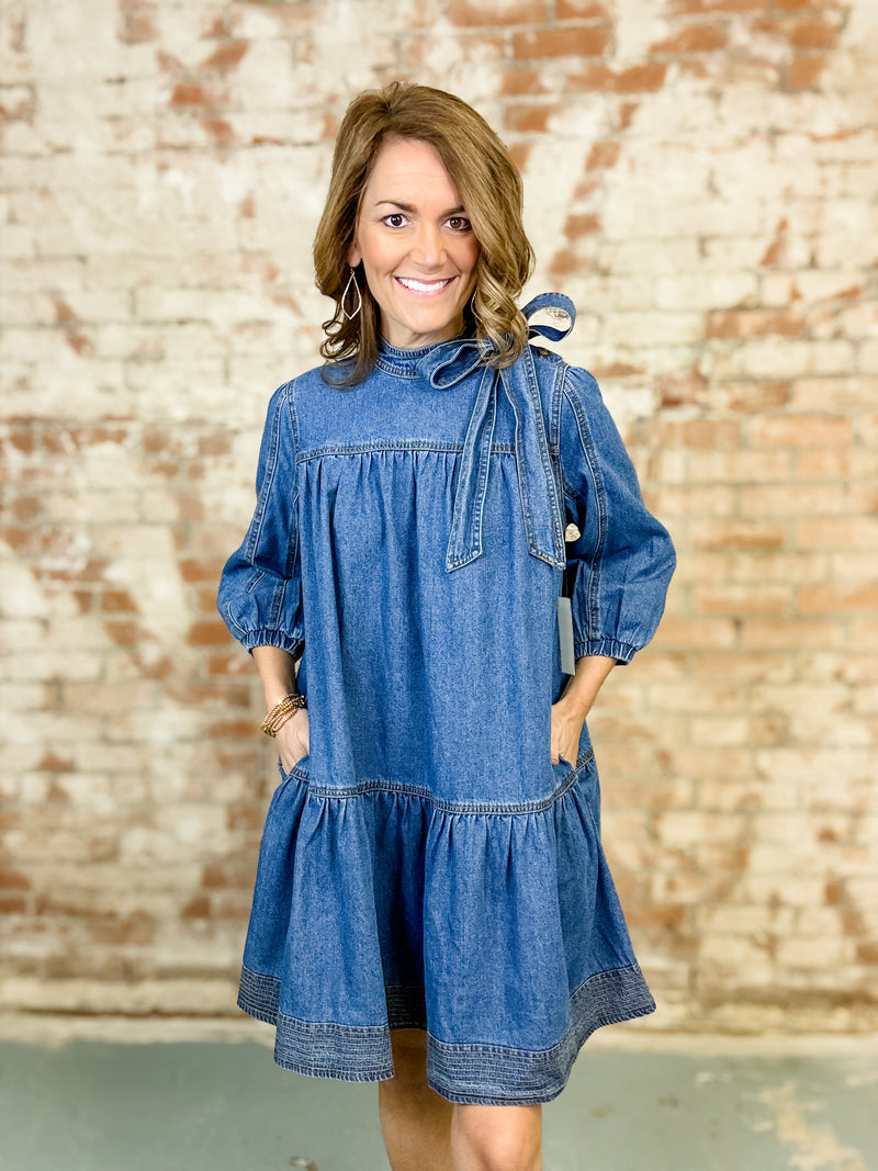 Wylie Bow Denim Dress - Final Sale Small Wylie Bow Denim Dress - Final Sale Small