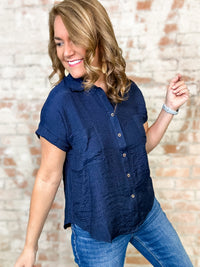 Lindale Crinkle Button Up Top