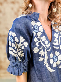 THML Vesper Embroidered Denim Top