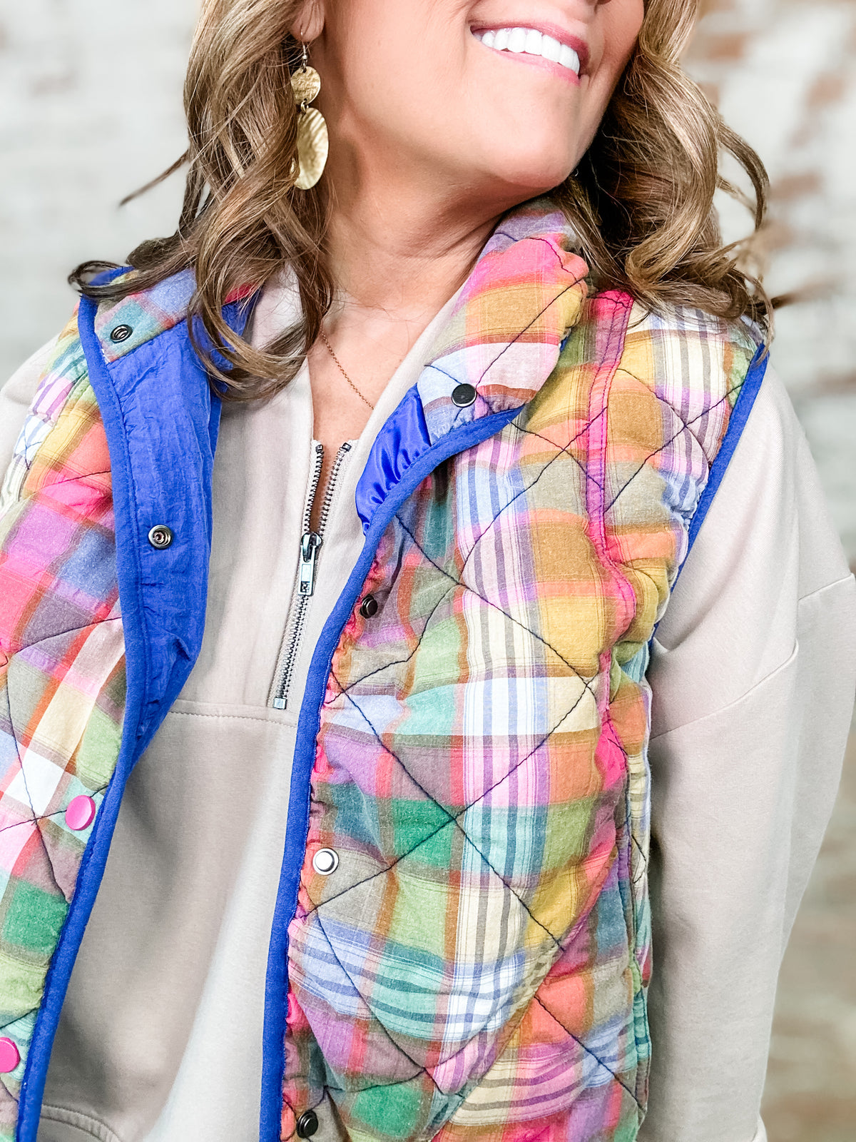 Afton Quilted Plaid Button Up Vest