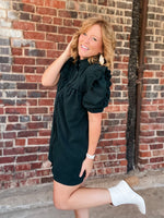 Hunter Green Ruffle Mock Neck Mini Dress
