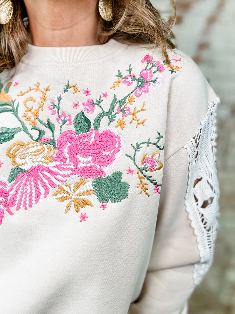 Nash Embroidered + Crochet Detail Top