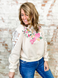 Nash Embroidered + Crochet Detail Top