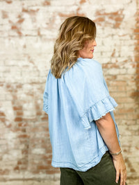 Isla Chambray Ruffle Sleeve Top