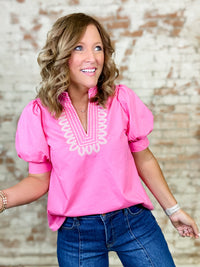 Lela Embroidered Collar Top
