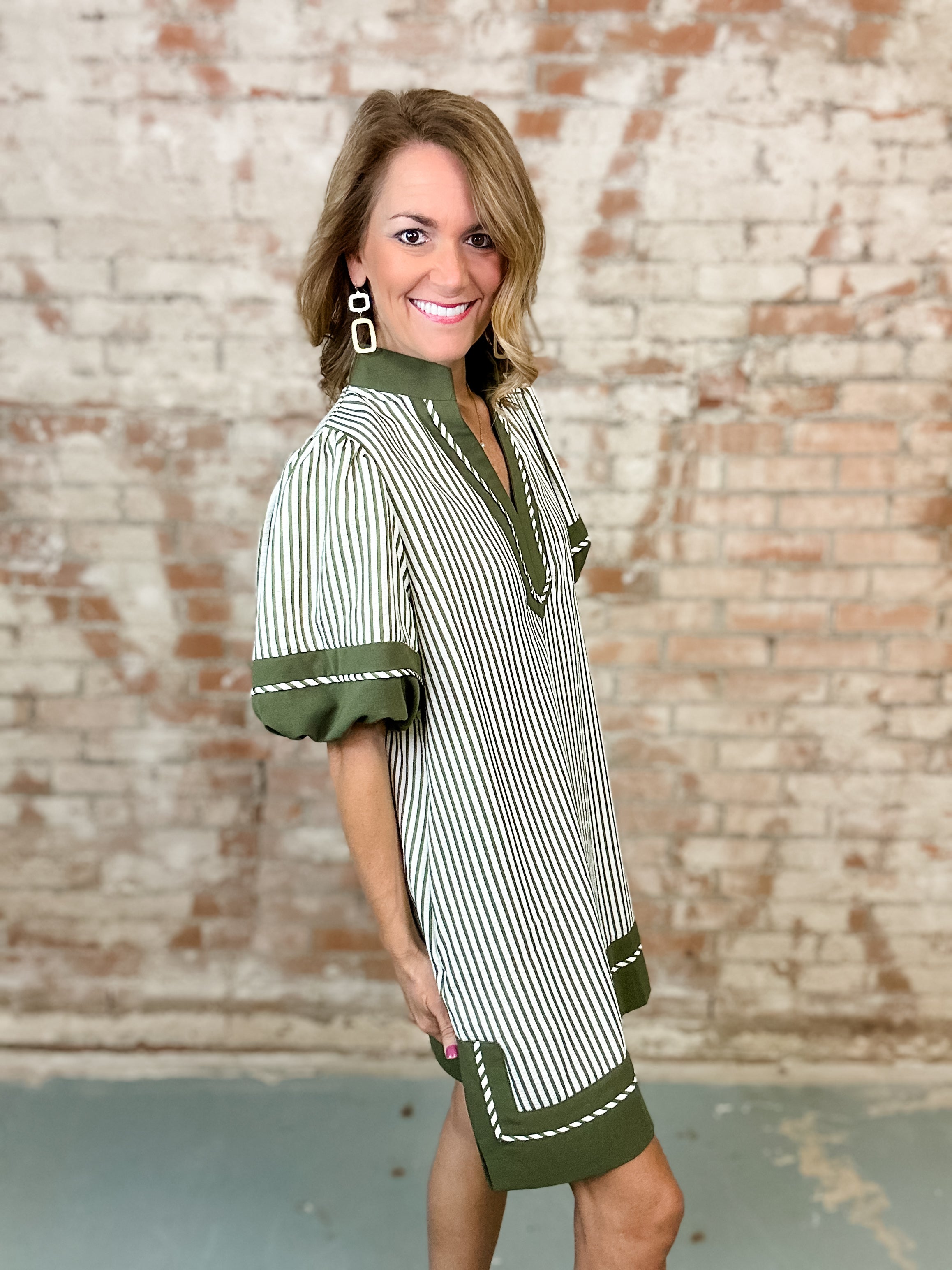 Cara Olive Stripe Dress