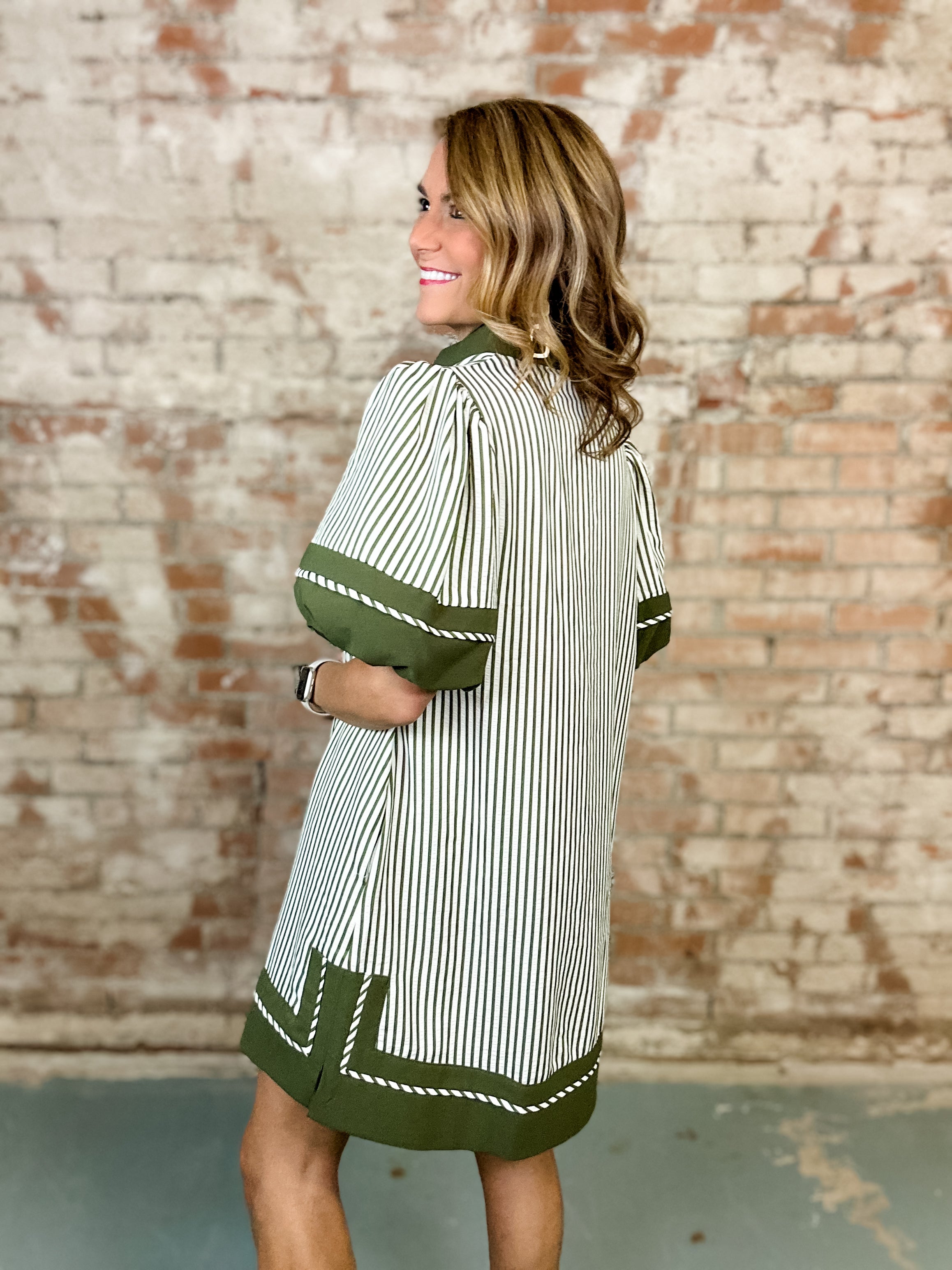 Cara Olive Stripe Dress