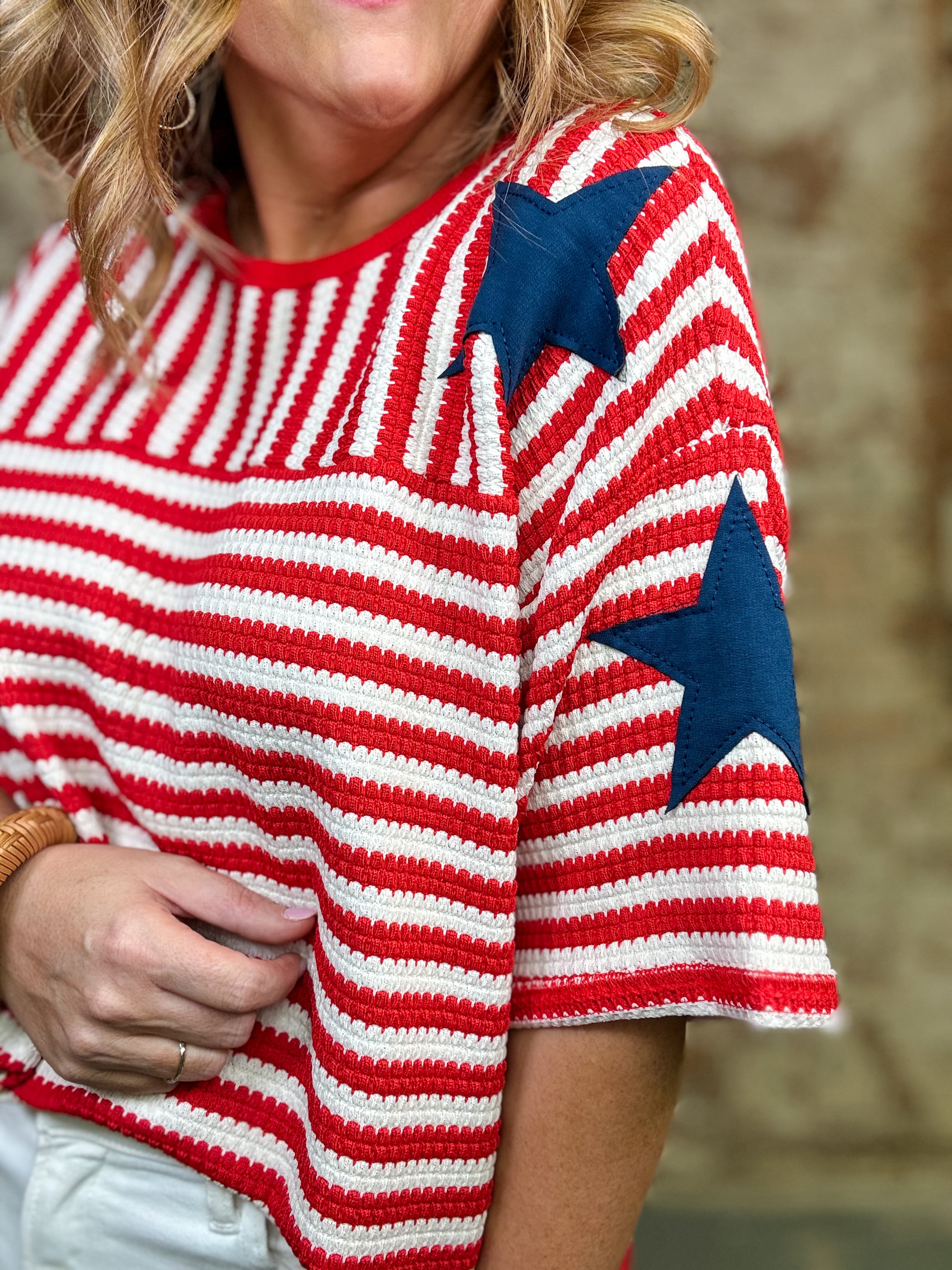 Deetra Stiped Star Patch Top