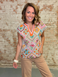 THML Lana Embroidered Textured Top