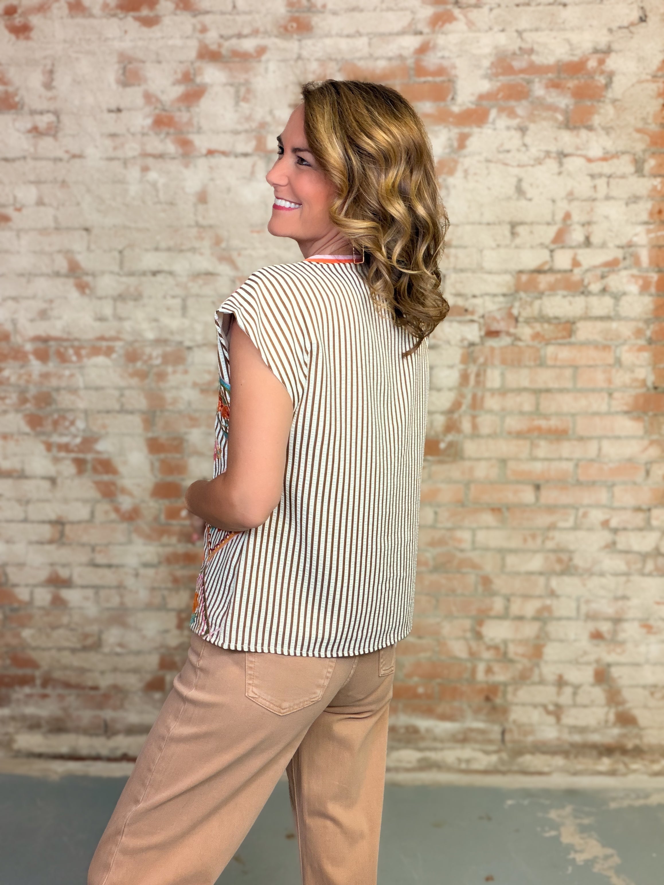 THML Lana Embroidered Textured Top