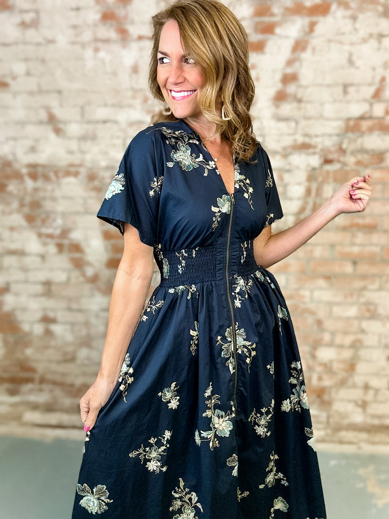 Navy Paisley Print Dress
