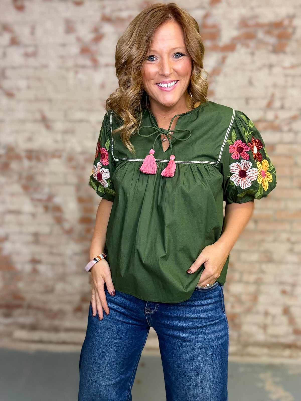 THML Belle Embroidered Sleeve Top