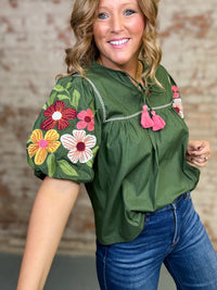 THML Belle Embroidered Sleeve Top