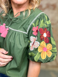 THML Belle Embroidered Sleeve Top