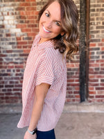 Rust Stripe Button Up Top