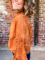 Eyelet Sleeve V-Neck Top