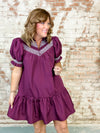 Dina Solid Embroidered Smock Dress