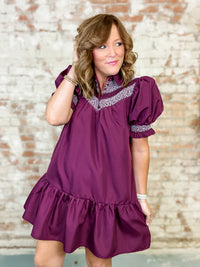 Dina Solid Embroidered Smock Dress