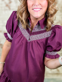 Dina Solid Embroidered Smock Dress