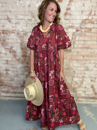 Floral Pomegranate Dress | Sunshine Tienda