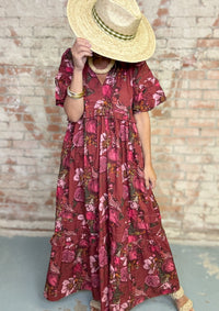 Floral Pomegranate Dress | Sunshine Tienda