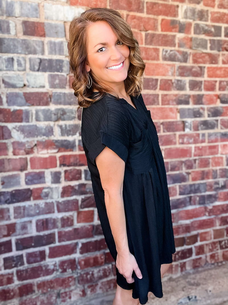 Black Solid Textured Mini Dress