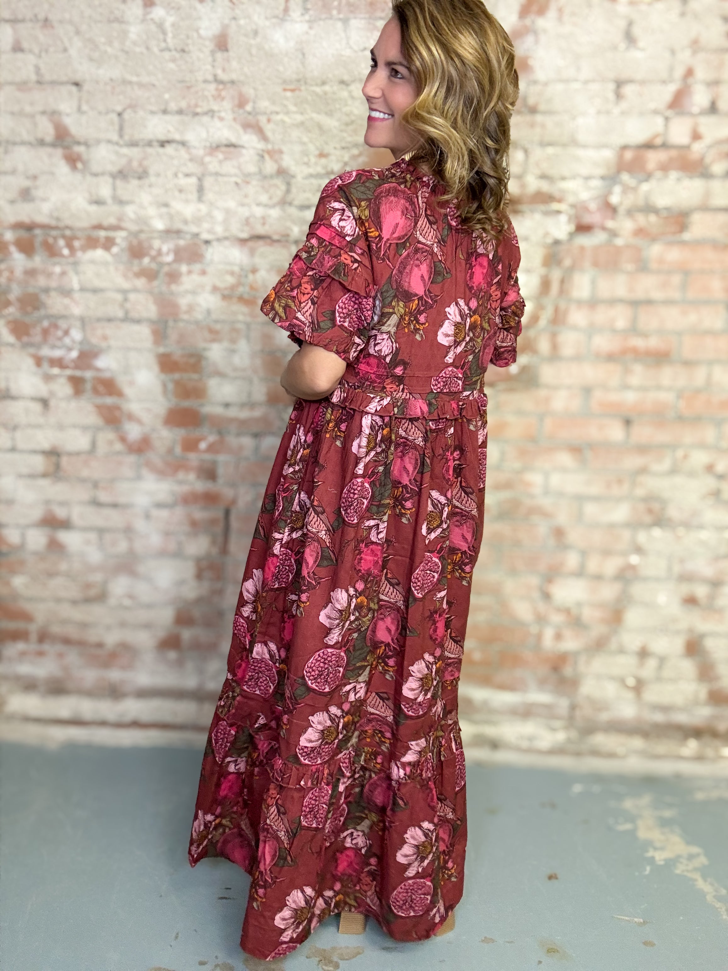 Floral Pomegranate Dress | Sunshine Tienda