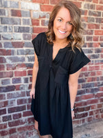 Black Solid Textured Mini Dress