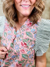 Maelynn Floral + Stripe Ruffly Top - FINAL SALE