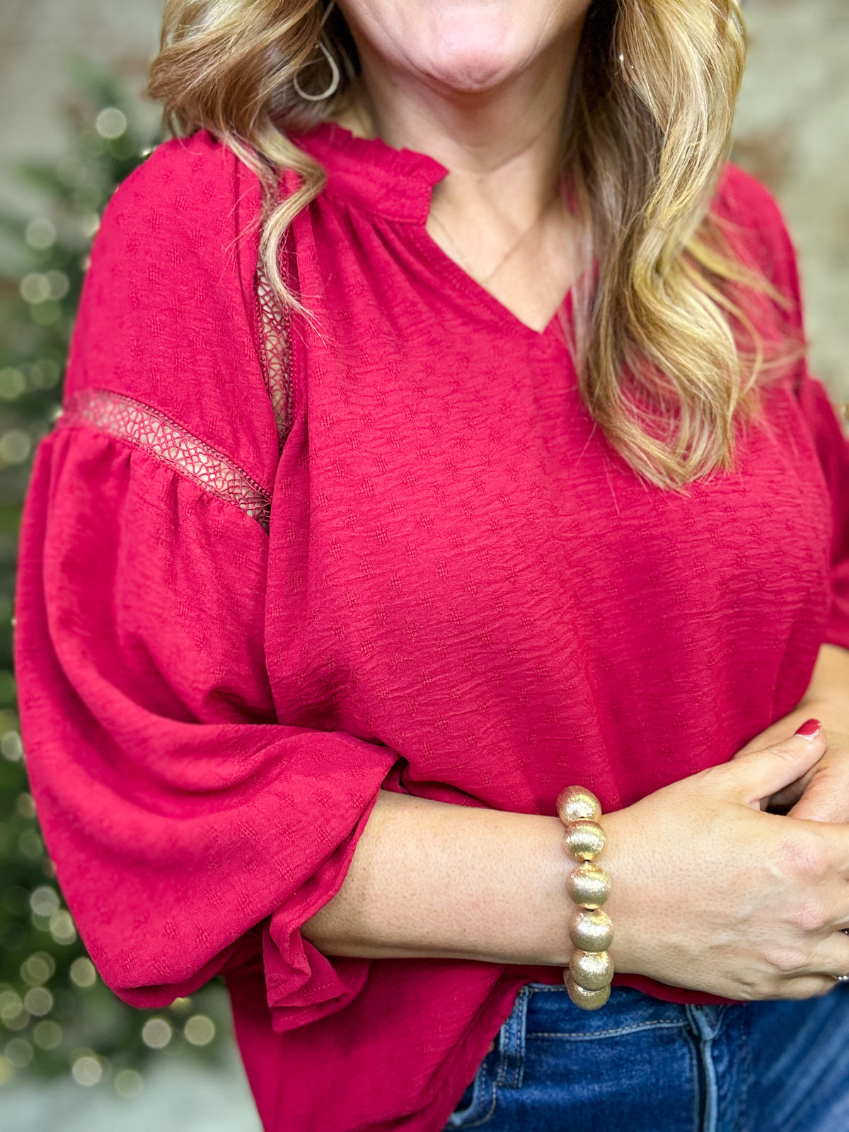 Scarlett Solid Lace Trim Top