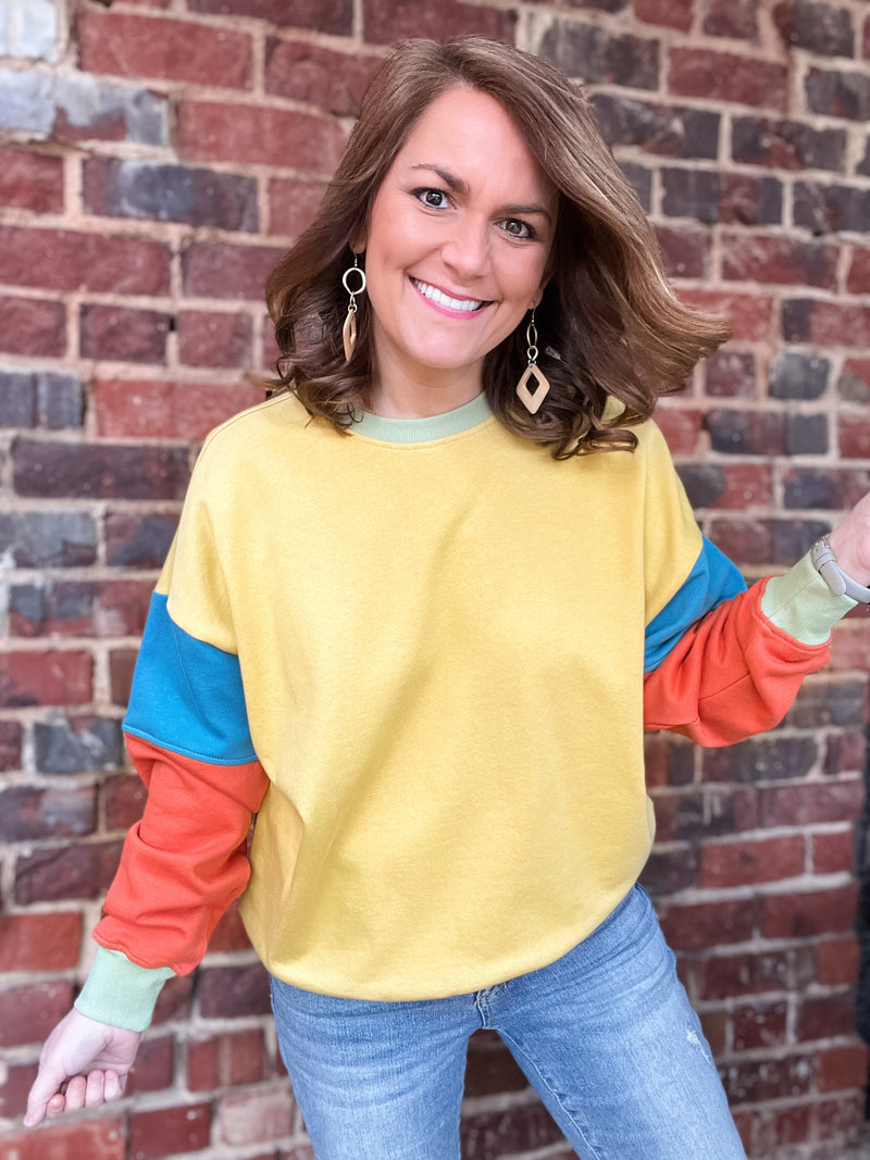 Butter Teal Colorblock Terry Knit Top