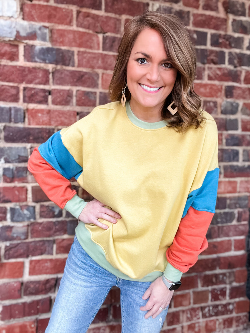 Butter Teal Colorblock Terry Knit Top