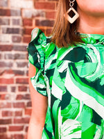 THML Abstract Ruffle Sleeve Top