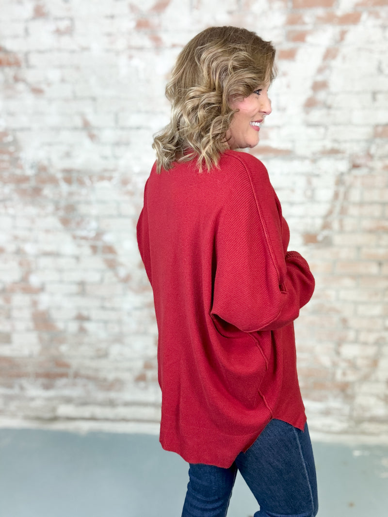 Astrid Red Ribbed Sweater