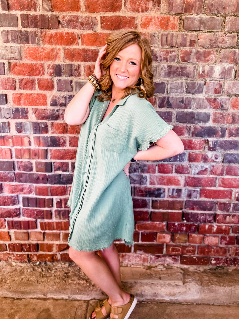 Curvy Button Down Gauze Dress